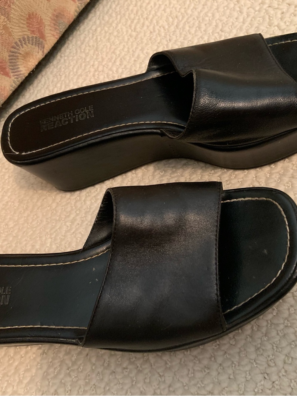 Kenneth Cole Reaction Black Leather Slide Wedge Sandals - Women - Picture 6 of 6